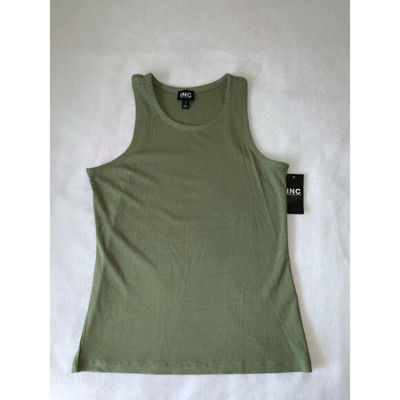 INC Women's Army Green Ribbed Tank Top, size SMALL, NEW - Picture 1 of 5